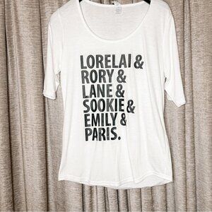 NWOT Gilmore Girls 3/4 Sleeve White Name Tee Shirt Size Medium